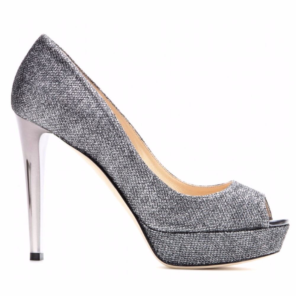 New Jimmy Choo Dahlia Grey Lame Peep Toe 38.5